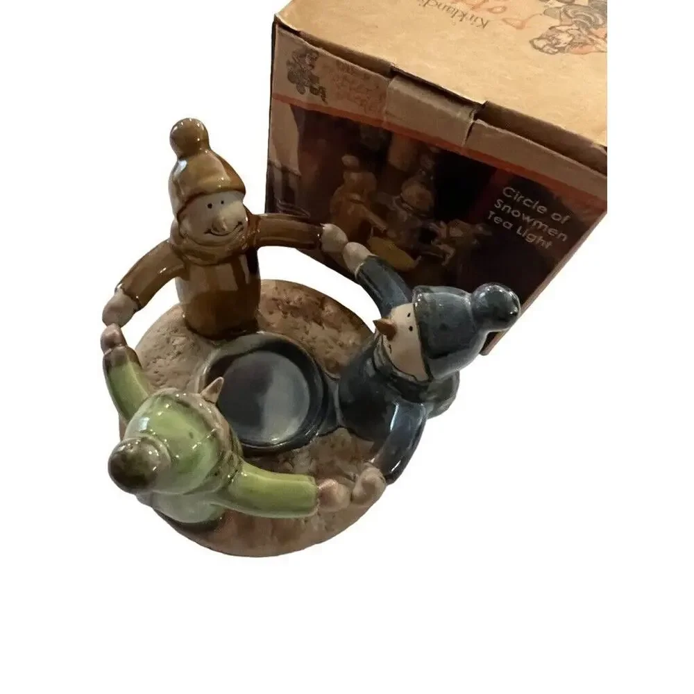 New Potters Garden Tea Light Candle Holder Circle of Snowmen Holiday Decor
